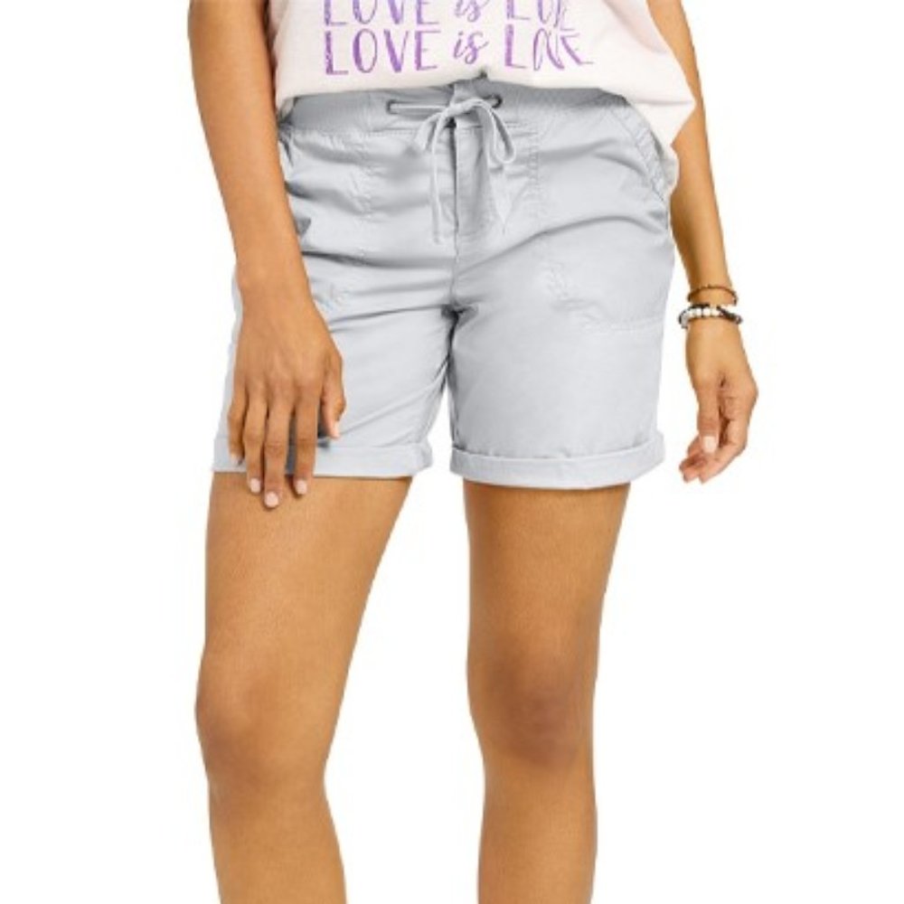 Women's Style & Co Bermuda Roll Cuff Mid Rise Shorts Size Large Misty Harbor